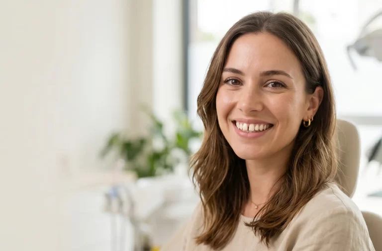 mujer sonriendo con los dientes separados